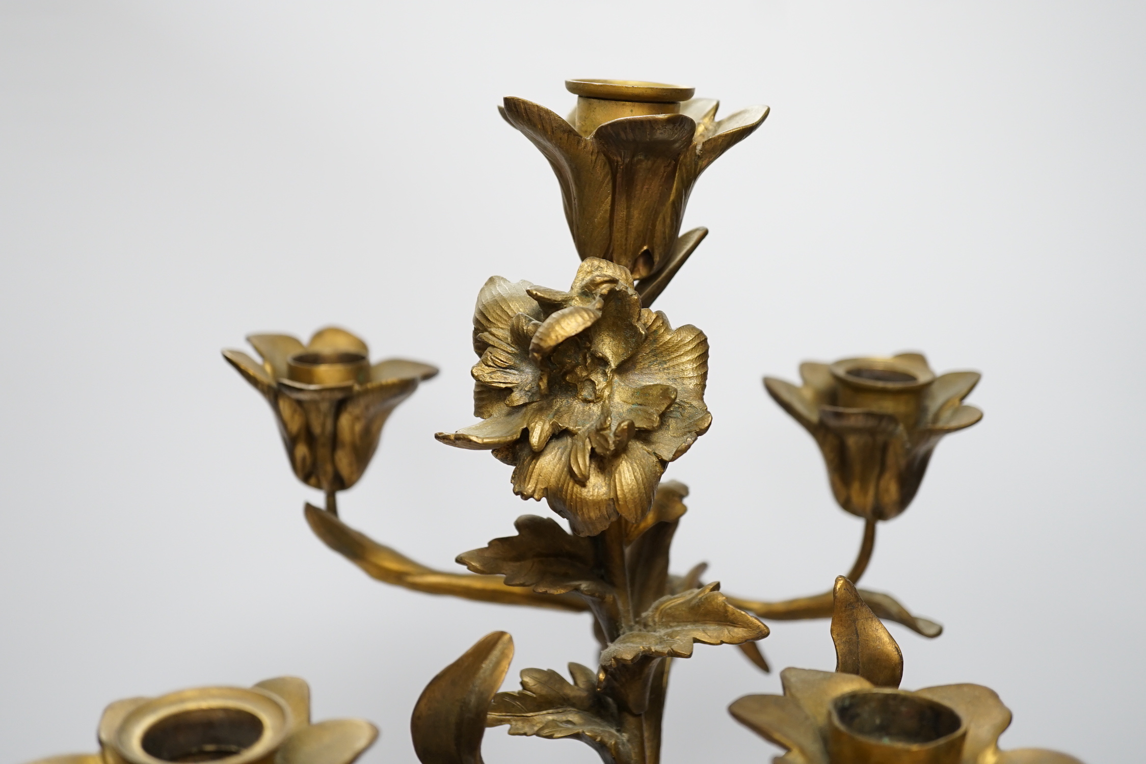 A 19th century ormolu and slate cherubic candelabrum, 58cm